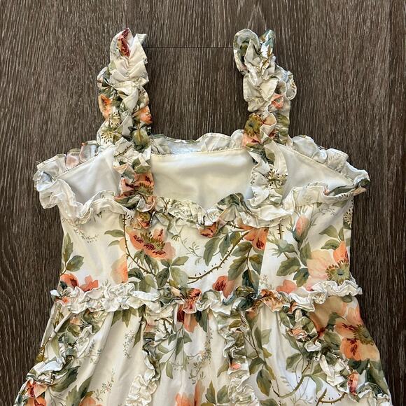 EUC Needle & Thread Dancing Roses Ankle Gown Tiered Ruffle Floral Cotton Dress 4 - Picture 6 of 16